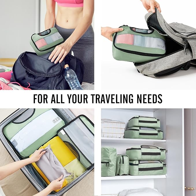 Veken 8 Set Packing Cubes for Travel Essentials, Suitcase Organizer Bags in 4 Sizes, Carry-On Luggage Accessories with Large Laundry & Hanging Toiletry Bag, Must-Have for Airplane, Road Trip & Camping