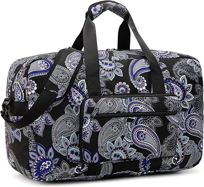 F.FETIVIN Weekender Bag Carry On Travel Duffle Bag Medium Overnight Bag for Women(Black Paisley)