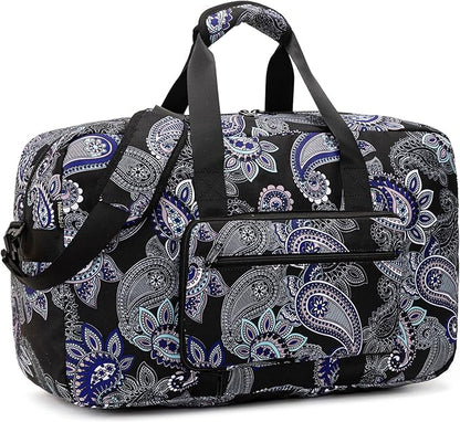 F.FETIVIN Weekender Bag Carry On Travel Duffle Bag Medium Overnight Bag for Women(Black Paisley)