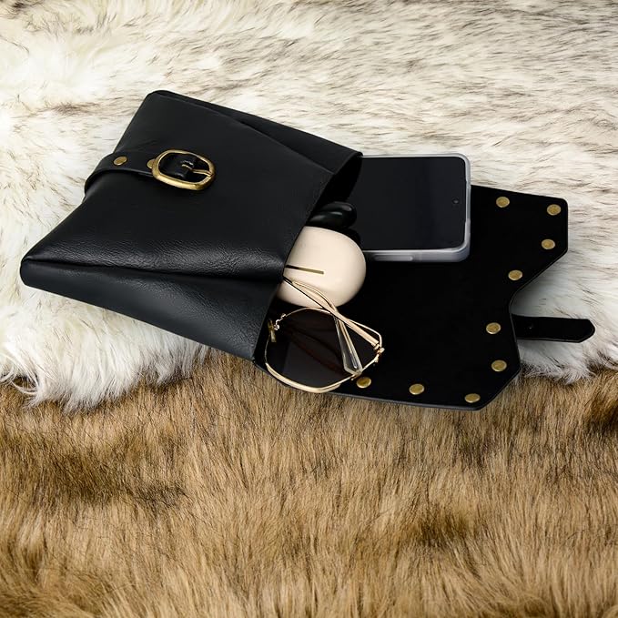 Renaissance Belt Pouch Viking Leather Medieval Belt Waist Bag Pirate Cosplay Festival Halloween Adjustable Accessories (Bottles-Black)