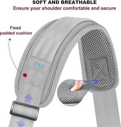 ZINZ 74" Shoulder Strap with Fixed Pad and Dual Balanced Buckles，Gray