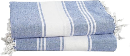 LANE LINEN Turkish Beach Towels, 2 Pack Extra Large Beach Towel, Pre-Washed for Soft Feel, Oversized Sand Free Quick-Dry Pool Towel, Beach Towels for Adults, 39"x71" - Forever Blue