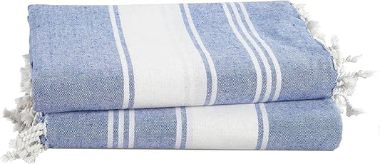 LANE LINEN Turkish Beach Towels, 2 Pack Extra Large Beach Towel, Pre-Washed for Soft Feel, Oversized Sand Free Quick-Dry Pool Towel, Beach Towels for Adults, 39"x71" - Forever Blue