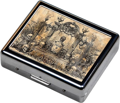 7 Days Chromed Shiny Silver Pill Organizer with Mirror Inside Has 8 Separate Compartments Rectangle Cute Travel Pill Organizer for Purse 7 Days (Retro Poison)