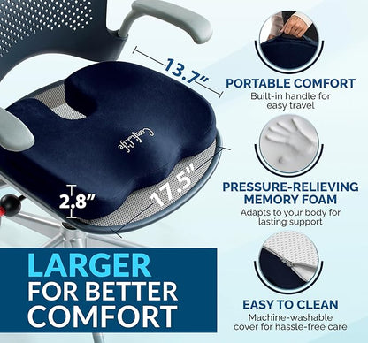 ComfiLife Gel Enhanced Seat Cushion – Office Chair Cushion – Non-Slip Gel & Memory Foam Coccyx Cushion for Tailbone Pain - Desk Chair Car Seat Cushion Driving - Sciatica & Back Pain Relief (Navy)