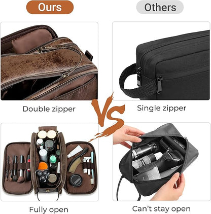 Elviros Travel Toiletry Bag for Men, Shaving Dopp Kit Water-resistant Bathroom Small Toiletries Organizer PU Leather Cosmetic Bags
