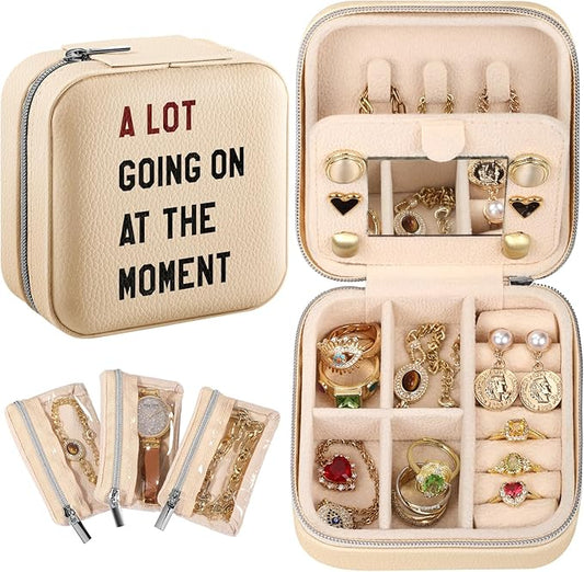 Bistup Travel Jewelry Case - Small Jewelry Organizers and Storage Box for Women Girls Teens Cute Traveling Holder with Mirror, Little Tiny Compact Modern Unique Aesthetic Pretty, Quotes