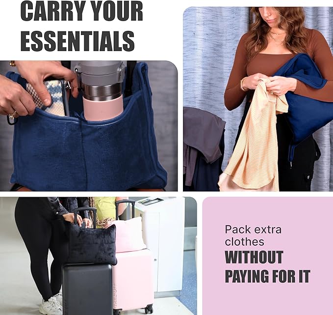 TAKE Off Travel Pillow and Blanket Set with Water Bottle Pockets and Zippered Storage for Travel Essentials – Compact Fleece Throw in a Soft Pillow Case with Luggage Sleeve. Fits 3 Days of Clothes