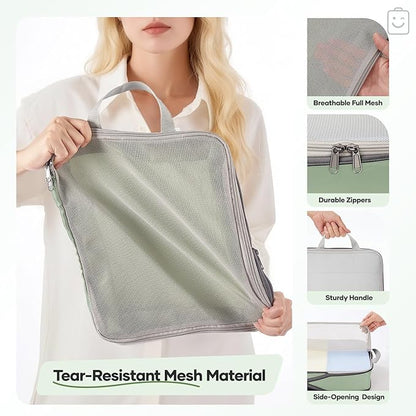 Veken 11 Set Compression Packing Cubes for Travel Essentials,Compressible Expandable Large Luggage Suitcase Organizer Bags for Clothing,Durable Space Saver Storage Bags(Matcha Green)