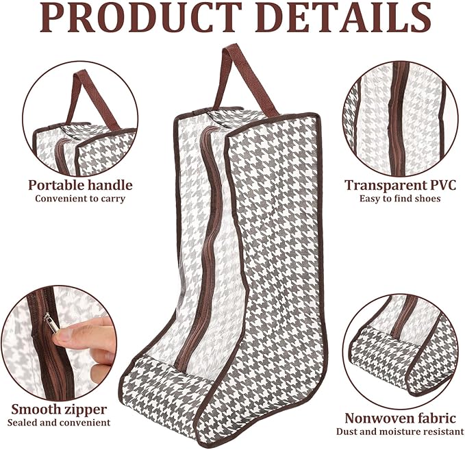 6 Pack Boot Storage, Portable Shoe Bags for Storage, Waterproof & Dustproof Boot Bags for Cowboy Boots, Shoe Cover Protector Bag with Zipper for Travel and Daily Use