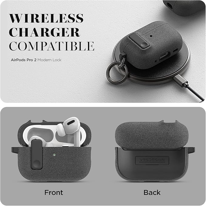 VRS Design Modern Lock Airpods Pro Case for Apple Airpods Pro 2nd Generation & 1st Generation (2023/2022/2019) (Sand Stone) [US Patent Registered]
