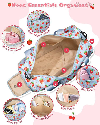 Cute Gifts for Girls, Travel Duffle Bag for Kids, Initial Overnight Sleepover Weekender Bag with Toiletry Pouch, Birthday Christmas Gift Ideas for 4-8, 8-12, 13-16 Year Old Girl, Trendy Stuff