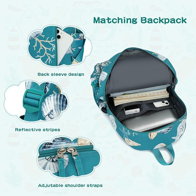 Somago 4 Piece Kid's Luggage with Backpack Set for Boys Girls Spinner 18" Hardside PC Rolling Carry on Suitcase with TSA Lock (Seashell Blue)