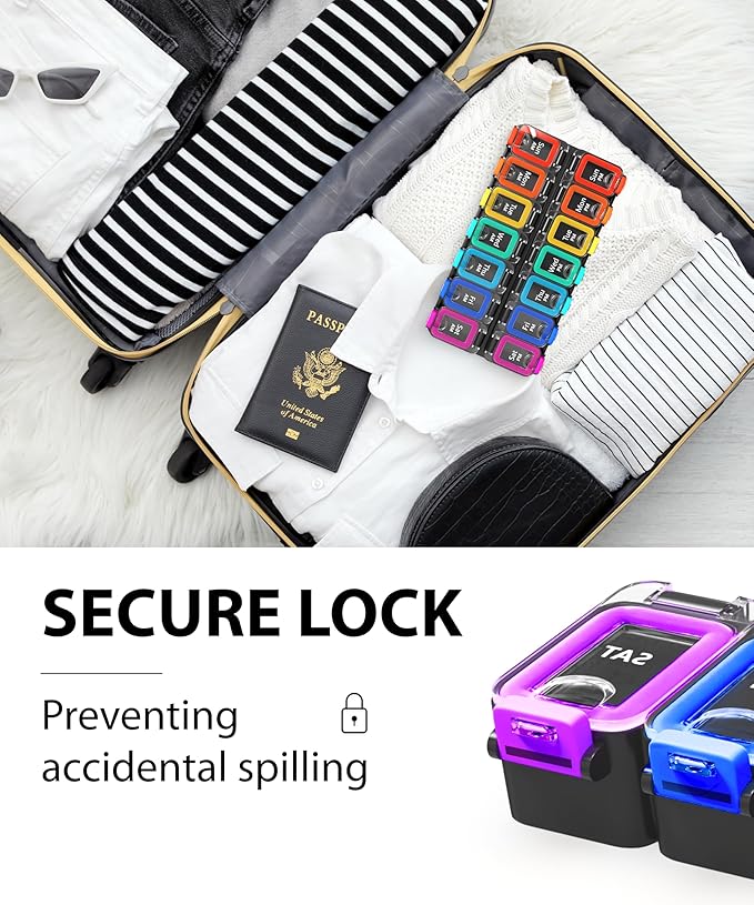 Large Weekly Pill Organizer 2 Times a Day – AM/PM Medicine Organizer with Thick Silicone Seal, Upgraded Secure Locks, Moisture-Proof Pill Box with Removable Rows for Travel, Fits Large Supplements