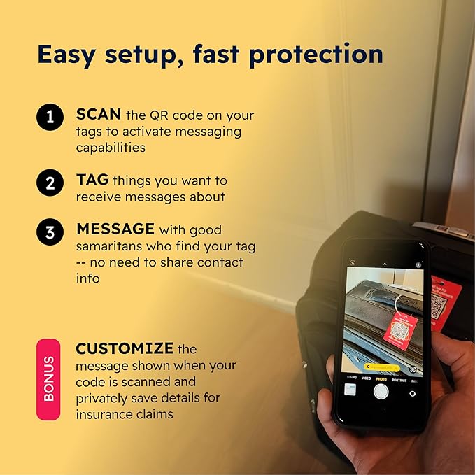 Smart Luggage Tags | Privacy QR Code Luggage Tag Keeps Personal info Private | Customizable Travel Suitcase Tags for Women Men | Use with GPS Bag Locator Tracking Tags, Air Tag for Android or iOS