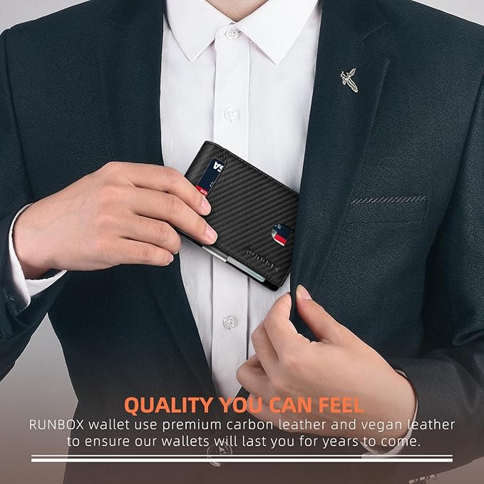 RUNBOX Slim Wallets for Men - Leather Money Clip Mens Wallet - RFID Blocking Front Pocket Bifold Wallet - Thin Credit Card Holder with Gift Box