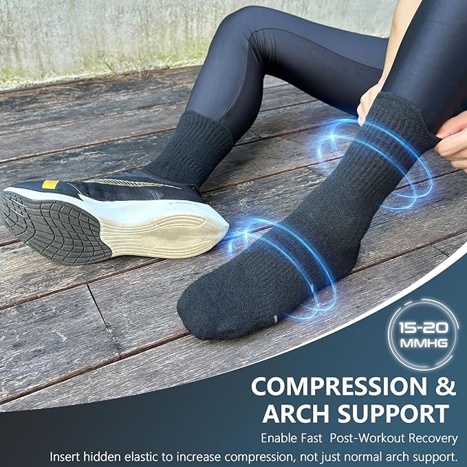 Mohair Wool Compression Running Socks 3 Pairs Anti-Blister Crew Socks Moisture Wicking Target Cushion Athletic Hiking Socks