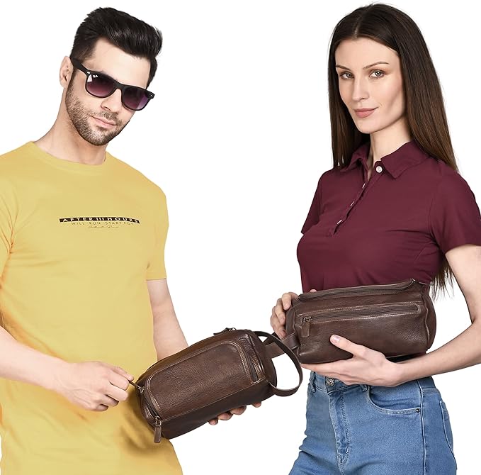 LUXEORIA Genuine Leather Toiletry Bags for Men and Women, Handmade Premium Leather Dopp Kit and Shaving Bag, Cosmetic Bag for Womens and Mens, Travel Essentials & Organizers