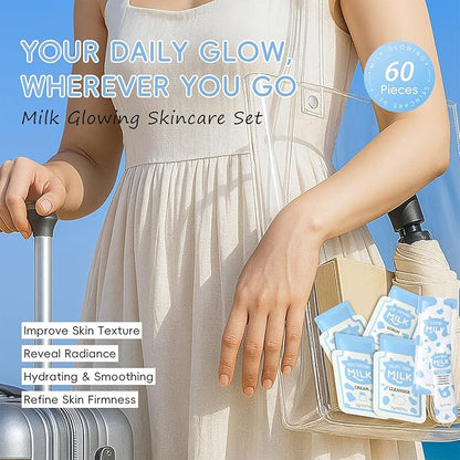 60 PCS Travel Milk Skincare for Kids 10-12, Kids Skin Care Set for Girls Ages 8-12, Preteen & Teen Skin Care Kit with Milk Extract, Christmas Gifts for Teenage Girls, Smooth Hydrating