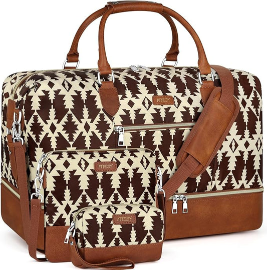 Weekender Bag for Women, Travel Duffel Bag Carry On Overnight Bag with Shoe Compartment Large Nylon Travel Weekend Tote Bag