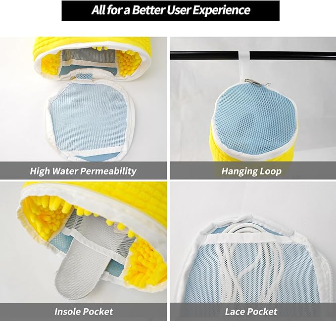 GOGOODA Shoes Bags for Laundry, 2 PCS Sneakers Wash Bags for Flats, Durable Shoe Cleaning Bag for Washing Machine and Dryers, Reusable Shoe Wash Bags for Tennis Shoes Unstain Cleaner Kit(Yellow)