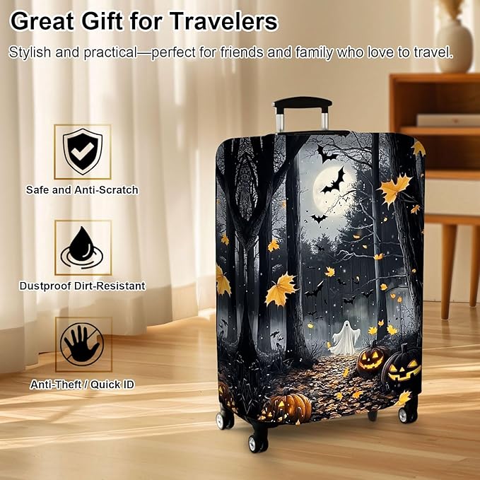Luggage Cover Protector for 30-32 Inch Suitcases, TSA Approved Elastic Travel Suitcase Covers, Anti-Scratch Washable Luggage Sleeve for Carry On & Checked Bags, Horror Forest