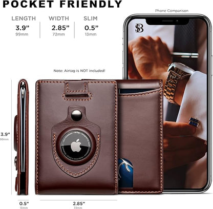 SERMAN BRANDS RFID Blocking Slim Bifold Genuine Leather Minimalist Front Pocket Wallets for Men with Money Clip Thin Mens