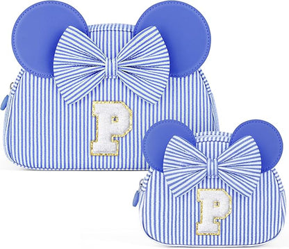 Initial Travel Makeup Bag for Girls | Cosmetic Bags | Kids Teen Girl Gifts | Birthday Gifts for Girls | Travel Makeup Bag | 6 7 8 9 10 11 12 13 Years Old Girl Gift - Blue P