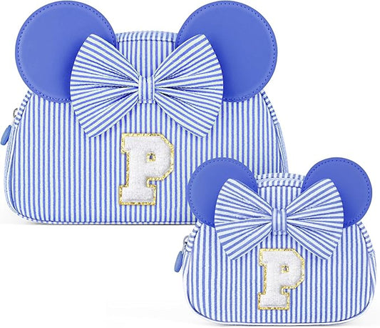 Initial Travel Makeup Bag for Girls | Cosmetic Bags | Kids Teen Girl Gifts | Birthday Gifts for Girls | Travel Makeup Bag | 6 7 8 9 10 11 12 13 Years Old Girl Gift - Blue P