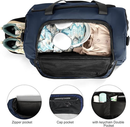 Gym Bag for Men Women With Shoe Compartment & Wet PocketWater Resistant Sports Gym Bag 、shoulder bag、messenger bag Carry On Duffel Bag forWeekend Overnight Traveling (blue)