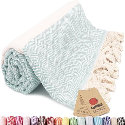 Bazaar Anatolia Turkish Beach Towel – 100% Cotton, Quick Dry, Sand Free Towel for Bathroom, Camping, Travel, Teal – Oversized 71x39 Inches – Diamond Mint