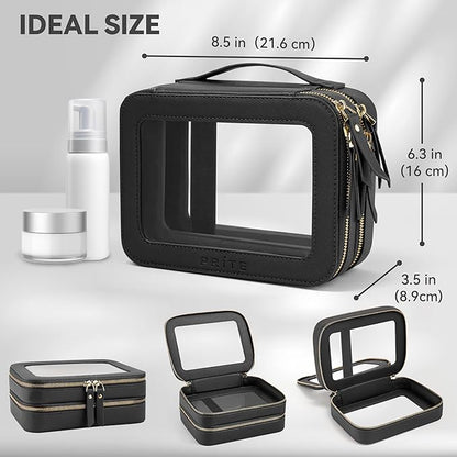 Prite Clear Makeup Bags Double Layer Cosmetic Bags with a Separate Brush Compartment Travel Makeup Bag for Women Travel Accessories Organizer for Purse(Black)
