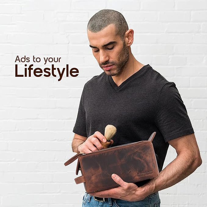 Hammonds Flycatcher Genuine Leather Travel Toiletry Bag for Men and Womens Makeup Bag Organizer, Grooming and Shaving Essentials- Mens Dopp Kit for Travel - Large Cosmetic Bags for Women - Vintage Tan