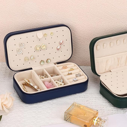 DesignSter Travel Jewelry Box, PU Leather Portable Jewelry Case, Small Jewelry Boxes for Gifts, Travel Jewelry Organizer for Women Rings Earrings Necklaces Bracelets (Dark Blue)