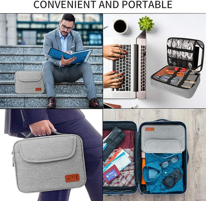 HOLIMET Cable Organiser Bag,Electronic Accessories Bag Double Layer for Travel Waterproof Cord Storage Organizer Bag for iPad, Kindle, Hard Drives, Cables, Chargers,Power Bank and More(Grey)