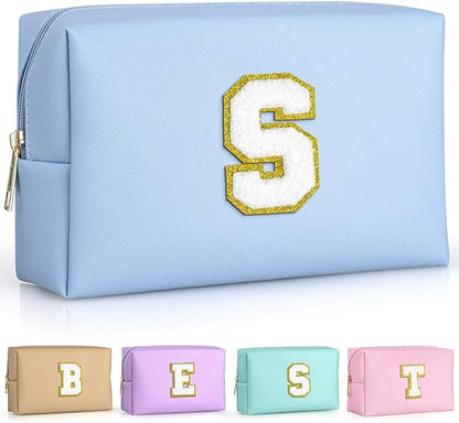 TOPEAST Sky Blue Makeup Bag - Preppy Stuff, PU Leather Waterproof Cute Small Makeup Pouch Cosmetic Bag Preppy Stuff for Girls 10-12 Teen Girls Gifts (Sky Blue S)