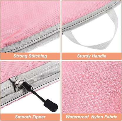 PATIKIL Compression Packing Cube for Travel, 3 Set Waterproof Nylon Luggage Organizer Bags Lightweight Compression Cube for Outdoor Suitcases Backpack, Pink