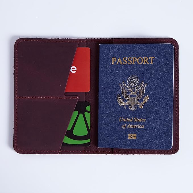 INCARNE US Leather Passport Holder for Travel - Passport Case - Passport Wallet for Men - Passport Cover for Women Sleeve Protector - Travel Essentials Vacation Luggage Travel Gifts - Vintage Burgundy