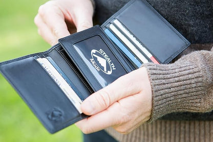 Stealth Mode Leather Trifold RFID Wallet For Men With Flip Out ID Holder