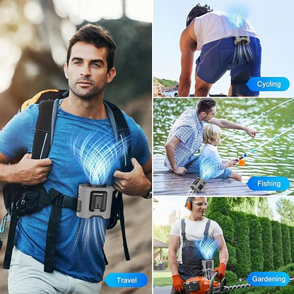 KITWLEMEN 14500mAh Portable Waist Fan - Personal Clip on Belt Fan, 5 Speed 67H Cooling, Rechargeable Battery Operated, Wearable with Lanyard & Light for Camping, Travel, Jobsite (Gray)