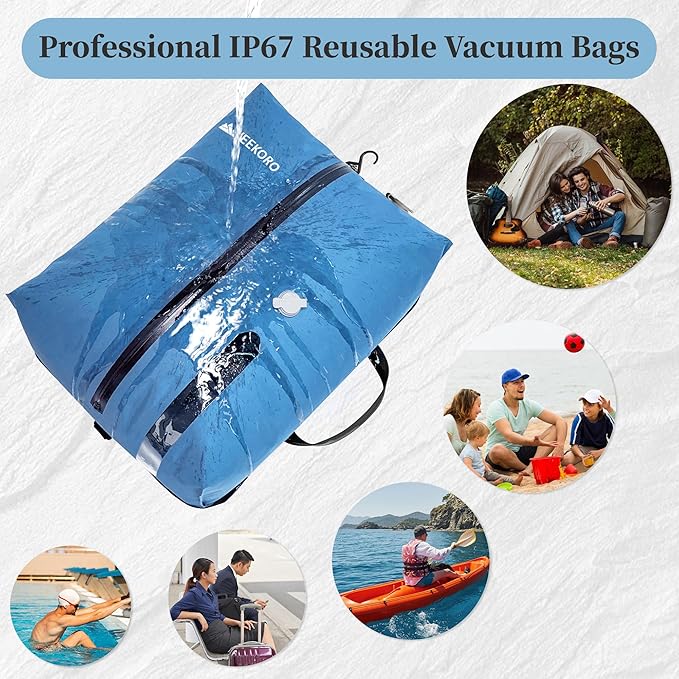 Vacuum Bags for Travel, Professional IP67 Reusable Vacuum Compression Bags for Travel Suitcases and Backpack, Durable Space Saver Bag (2 PACK, No Pump)