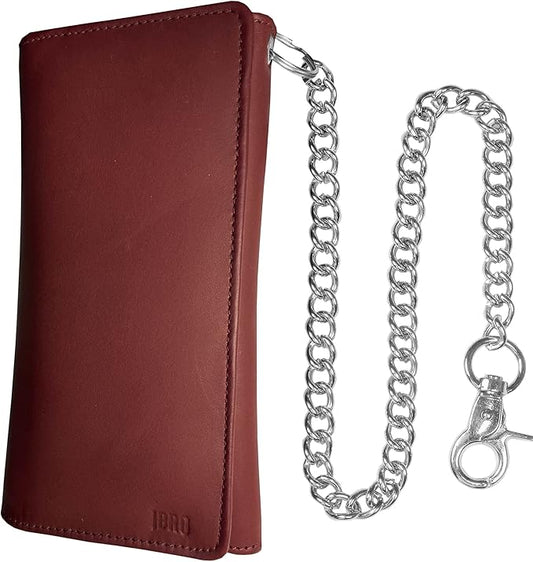 IBRO VINTAGE Motorcycle Chain Wallet for Men – Premium Cowhide Leather, RFID Tri-Fold Biker Wallet with Heavy Duty Chain for Bikers Truckers & Hunters, Credit Card Money Organizer Long Wallet