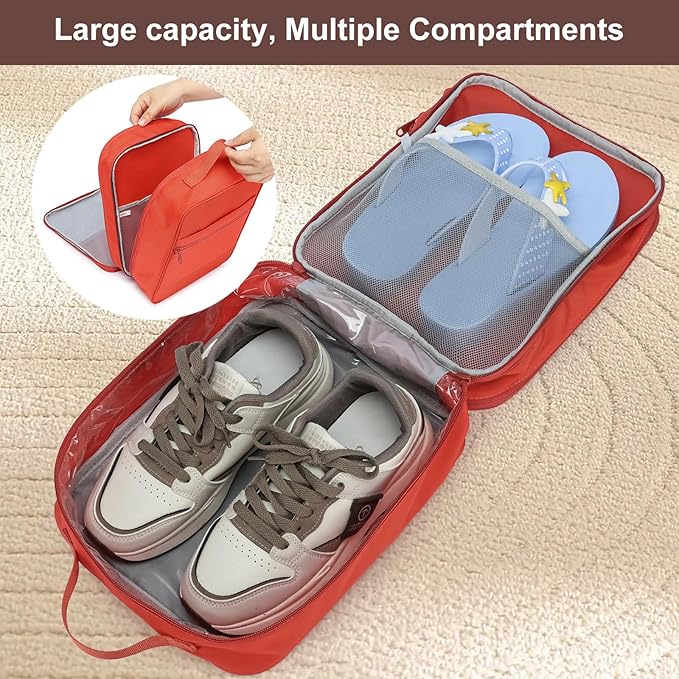 2 Layers Travel Shoe Bag, Portable Shoe Bags Hold 2 Pair Of Shoes, Water-Resistant Shoe Storage Pouch For Travel (Orange, 2 Pack)