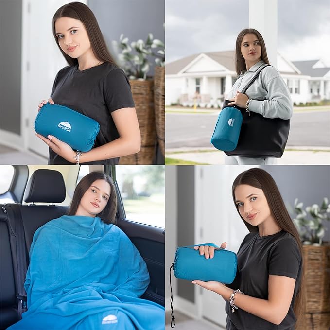 BlueHills Ultra Compact Travel Blankets for Two with Portable Carry Case Case Premium Soft Plush Large Airplane Blankets 2 Pack for Car Plane Train Hotel Layover Peacock -C204-2pk-Teal