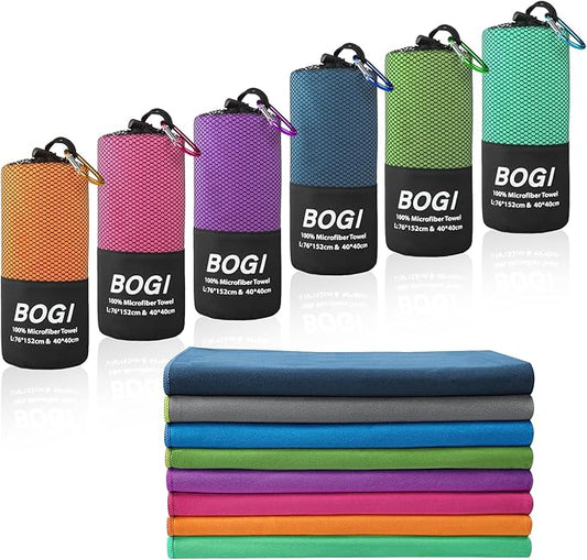 BOGI Microfiber Travel Sports Towel-Quick Dry Towel, Soft Lightweight Microfiber Camping Towel Absorbent Compact Travel Towel for Camping Gym Yoga Swimming Backpacking (XL:72''x32''+16''x16''-Purple)