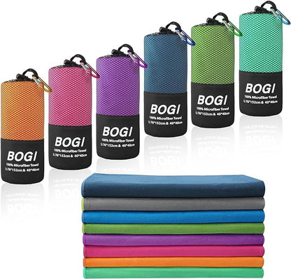BOGI Microfiber Travel Sports Towel - Quick Dry, Soft Lightweight, Compact for Camping, Gym, Yoga, Swimming, Backpacking (L:60''x30''+16''x16'' - Orange)