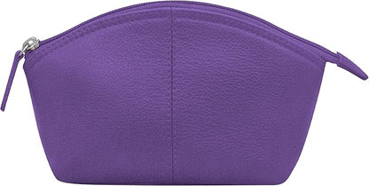 ili New York Genuine Leather Cosmetic Pouch - RFID Blocking Leather Travel Organizer Bag with Top Zip Closure and Interior Zip Pocket, Compact Lightweight Make Up Bags, Purple