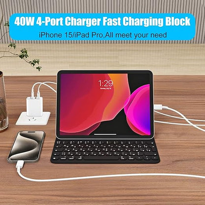 USB Type C Charger for iPhone 17 16 Pro,40W Multiport Type C Charger Fast Charging,2Pack 4Port USB C Wall Charger 10FT USBC Chargers Cord for iPhone 17/17 Pro/17 Air/16 ProMax/16e/15/15 ProMax/15 Plus