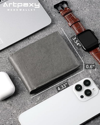 Mens Wallet Bifold Genuine Leather RFID Blocking Wallet for Men with 1 ID Windows 13 Card Holders 2 cash pockets 1 Gift Box