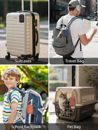 Luggage Tags, Works with Apple Find My, Leather Luggage Tag for Suitcases, Travel Tags, Bag Tag for Backpacks, Suitcase Tag with Privacy Flap, Anti-Lost Smart Luggage Tracker, Travel Essentials, Black